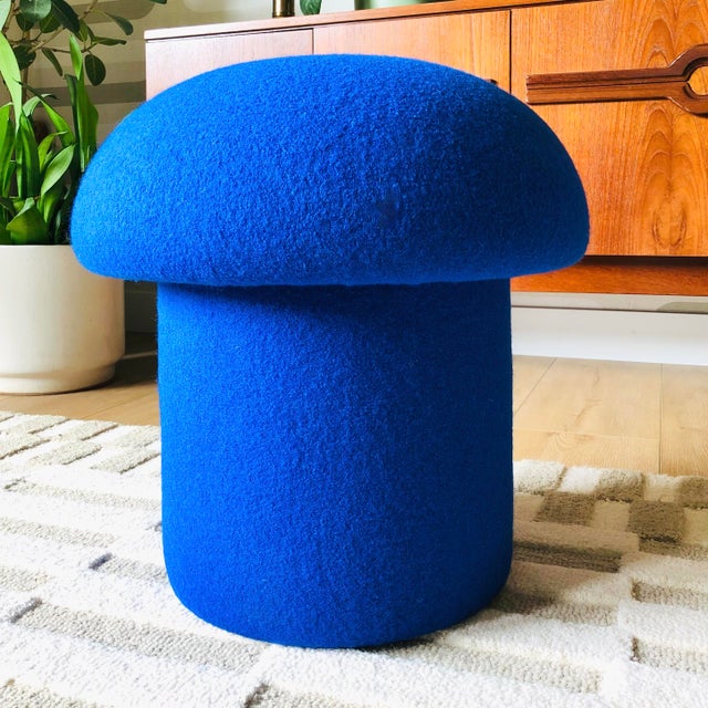 Mushroom Ottoman in Cobalt Wool For Sale In San Francisco - Image 6 of 11