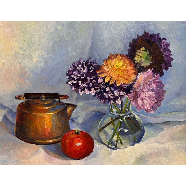 Dahlia's for Home, Floral Still Life Oil Painting For Sale
