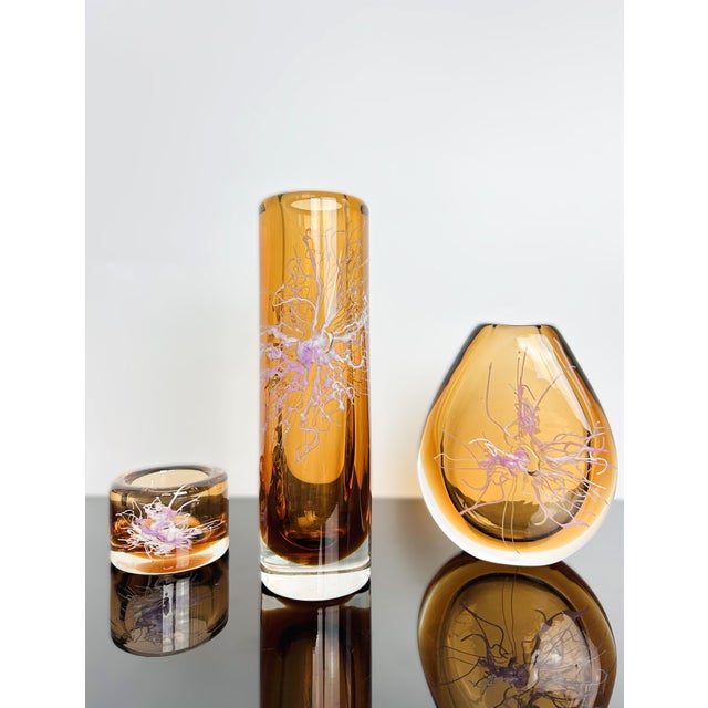 Mid-Century Modern Model 8316 Art Glass Vases & Ashtray Collection by Petr Hora for Škrdlovice, Czechoslovakia, 1983, Set of 3 For Sale - Image 3 of 18