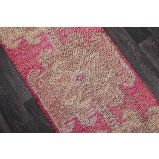 1970s Vintage Turkish Hand-Knotted Wool Cotton Pink Runner Rug For Sale - Image 10 of 11