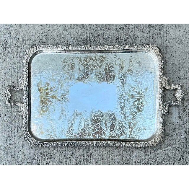 Victorian Vintage Silver Plate Tray For Sale - Image 3 of 12