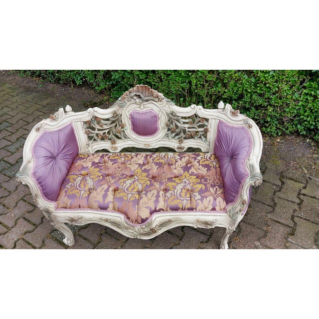 1970s French Louis XVI Pastel Beech Settee - 1 Pc For Sale - Image 4 of 12