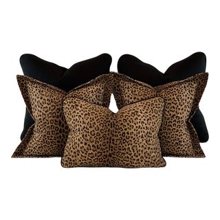 Kravet Black Brown Tan Leopard Animal Print Pillow Covers- 5 Pc Set For Sale