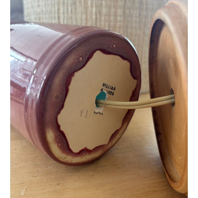 Vintage Mid-Century Modern William Manker Studio California Art Pottery Lamp Blue Pink Ombre For Sale - Image 10 of 18