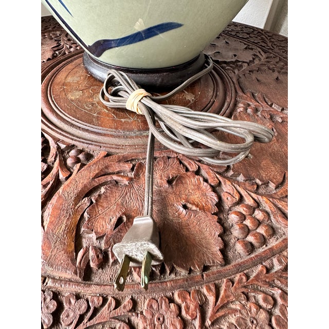 Vintage 23" Celadon Green Ceramic Floral Ginger Jar Table Lamp Chinoiserie For Sale - Image 12 of 12