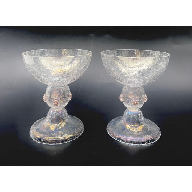 Art Nouveau Bohemian Iridescent Craquelé Glass Goblets attributed to Kralik, 1900, Set of 2 For Sale - Image 11 of 11