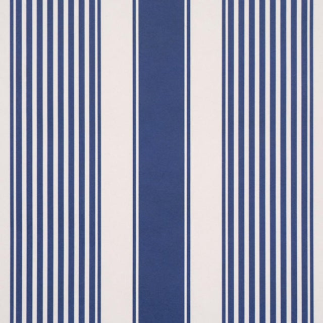 Traditional Sample - Schumacher Summerville Stripe Wallcovering In Indigo For Sale - Image 3 of 6