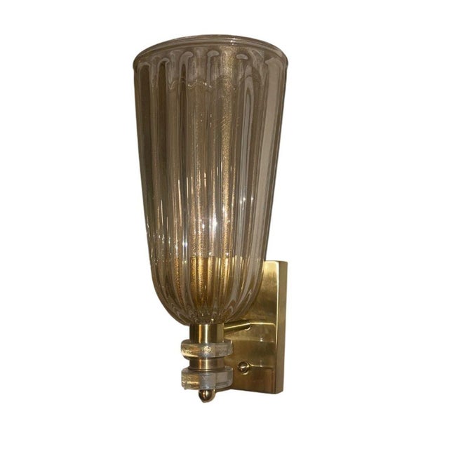 Gold 1980s Clear Murano Glass Fazzoleto Sconces With Gold Flecks - Set of Six For Sale - Image 8 of 8