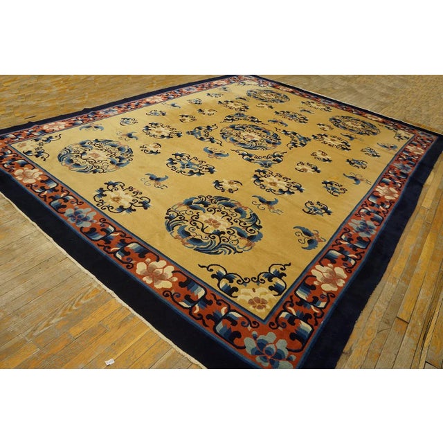 Vintage 1980s Chinese Peking Carpet ( 9'4" x 12'3" - 284 x 373 ) Vintage Chinese Chinese Medallion Knotted Rug, Circa...