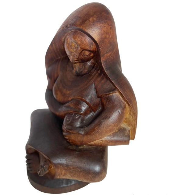 Folk Art Early 20th Century Modernist Madonna and Child Hand Carved Wooden Folklore Sculpture, Crafted in Ecuador For Sale - Image 3 of 12