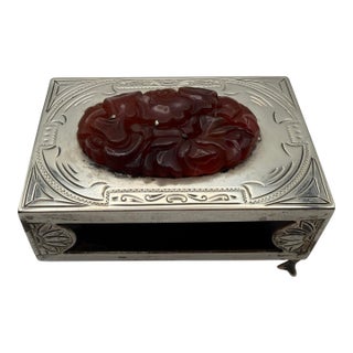 Early 20th Century Edward Farmer Sterling Silver & Carved Carnelian Matchbox Holder For Sale