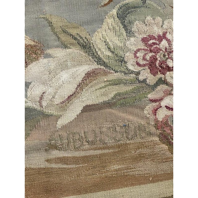 Antique French Tapestry with Rooster and Flowers from Aubusson, 1900 For Sale - Image 14 of 18