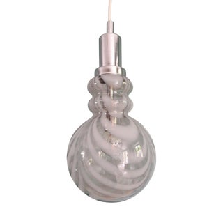 Pendant Light in Smoked Murano Glass with White Spirals, 1970s For Sale