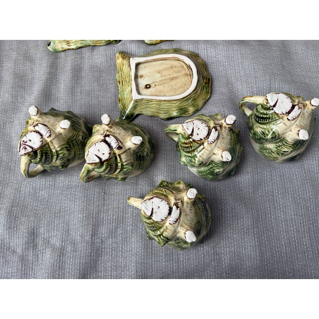 Vintage Majolica Style Shell Cup and Saucers Set of 9 Pieces For Sale - Image 17 of 17