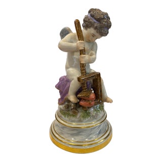 19th Century Meissen Porcelain Figure of Cupid with Cheese Press For Sale
