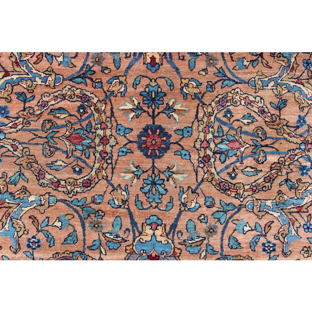 Textile Classic Colorful Antique Large Lavar Kerman Rug in Salmon Background For Sale - Image 7 of 13