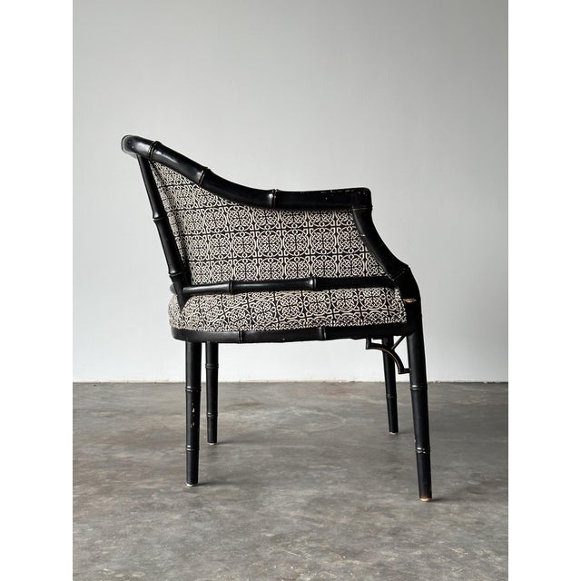 Vintage Black Lacquered Faux Bamboo Barrel-Back Armchair For Sale - Image 10 of 18