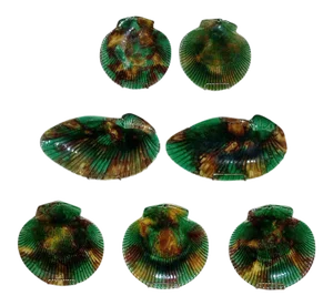 Antique 1870 19th Century Wedgwood Majolica Green Nautilus Sea Shell Scallop Plates - Set of 9