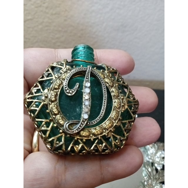 Exquisite 1920 Signed Czech Glass Perfume Bottle W/ Gilted Brass Filigree For Sale In Dallas - Image 6 of 6
