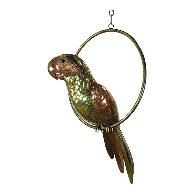 1960s Big Size Sergio Bustamante Sculpture of Macaw on Hanging Perch For Sale
