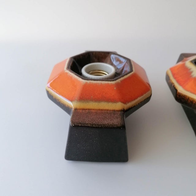 Brown Vintage Ceramic Sconces attributed to Pan Hustadt Leuchten, 1970s, Set of 2 For Sale - Image 8 of 18