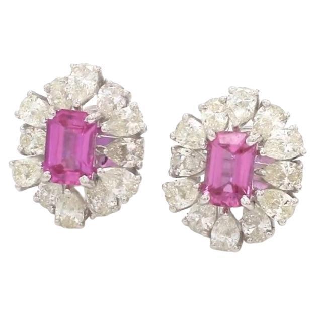 1.22 cts Natural pink sapphire and 1.88 cts diamond earrings in 14k gold For Sale - Image 15 of 18