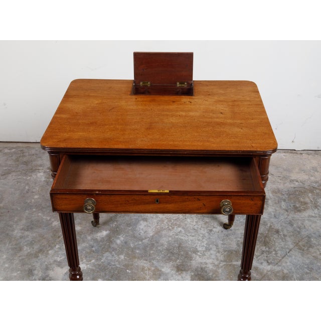 English 19th Century Mahogany Table with Compartment, Drawer and Reeded Legs For Sale - Image 12 of 12