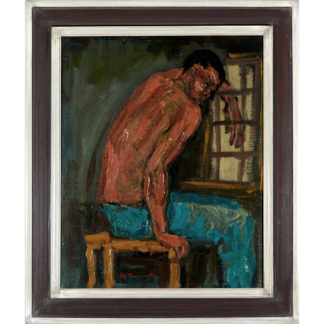 Frank Tempesta, Seated Male Nude Figure, 1970s, Oil on Canvas, Framed For Sale - Image 6 of 6