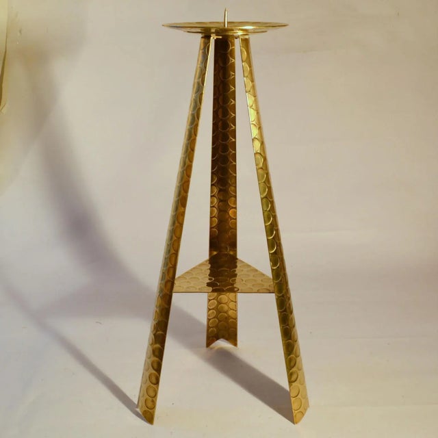 Large Brass Floor Candle Holder, 1950s For Sale - Image 4 of 8