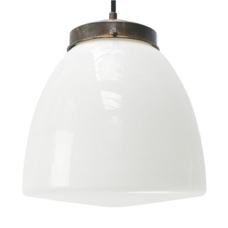 Early 20th Century White Opaline and Brass Top Pendant Light from Philips, Holland For Sale