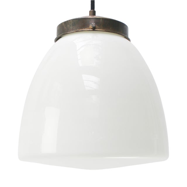 Early 20th Century White Opaline and Brass Top Pendant Light from Philips, Holland For Sale
