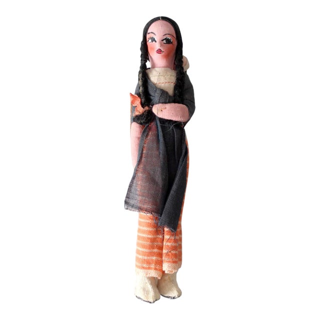 Vintage Handmade Folk Art Cloth Doll For Sale