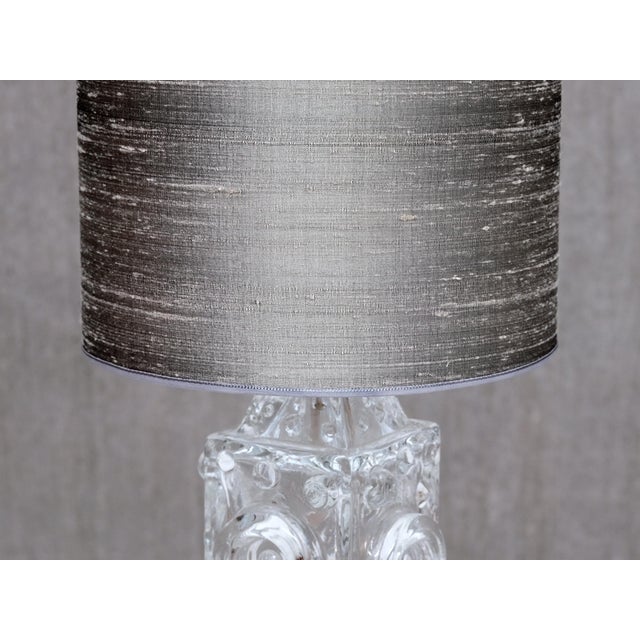 Bubble Glass Table Lamp with Silk Shade by Josef Schott for Smålandshyttan, Sweden, 1960s For Sale - Image 10 of 13