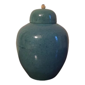 Antique 19th Century Chinese Monochrome Porcelain Vase Jar & Cover in Robin's Egg Blue Speckled Glaze