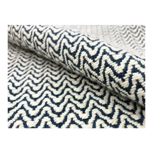 1 Yard Remnant Designer Woven Small Scale Geometric Cream Navy Blue Upholstery Fabric