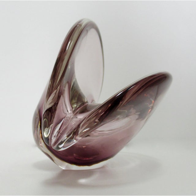 Murano Vintage C1970's Italian Moretti Franco (Signed) Murano 2-Way Positioning, Clam Shell Burgundy Decorative Vessel For Sale - Image 4 of 13