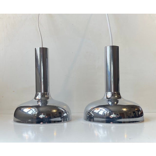 Modern Danish Mirror Chrome Pendant Lamps by Frank Bentler, 1970s, Set of 2 For Sale - Image 9 of 9