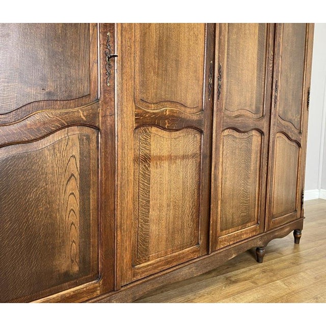 Vintage French Louis XVI Style Carved Oak 4-Door Wardrobe For Sale - Image 9 of 18