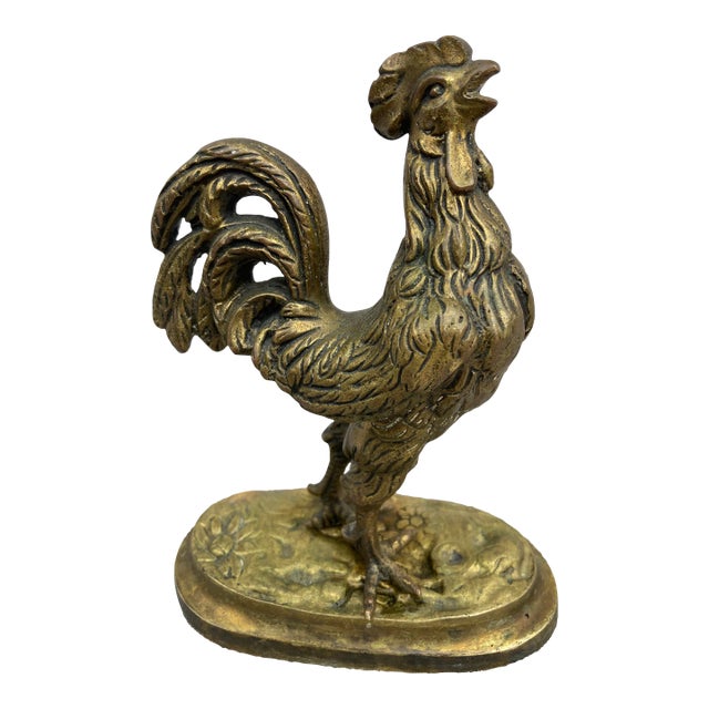 Mid 20th Century Vintage Solid Brass Rooster Figurine For Sale