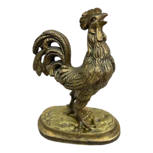 Mid 20th Century Vintage Solid Brass Rooster Figurine