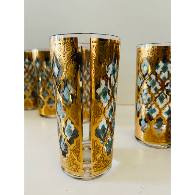 Glass 1960s Culver Valencia Blue & Gold 22k Highball Glasses- Set of 6 For Sale - Image 7 of 7