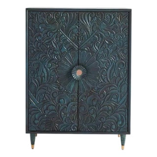 Handcarved Gulliver Armoire Carving Blue Cabinet For Sale