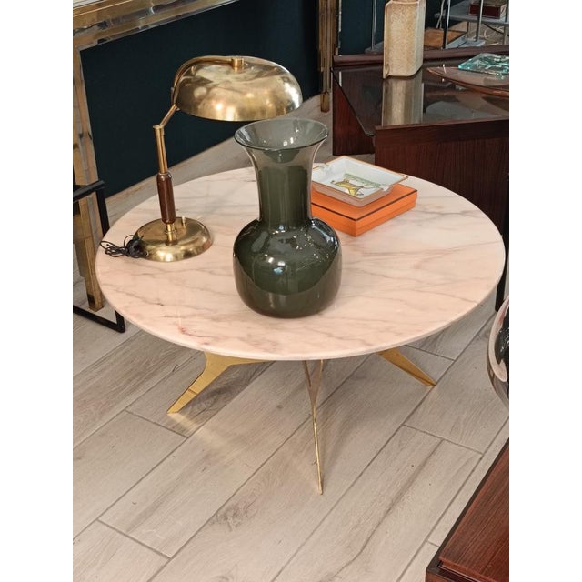 Round Coffee Table with Brass Base and Pink Marble Top, Italy, 1960s For Sale - Image 6 of 8