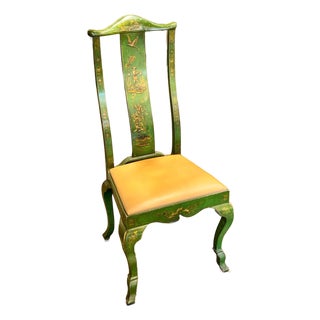 Vintage English Green Chinoiserie Chair For Sale