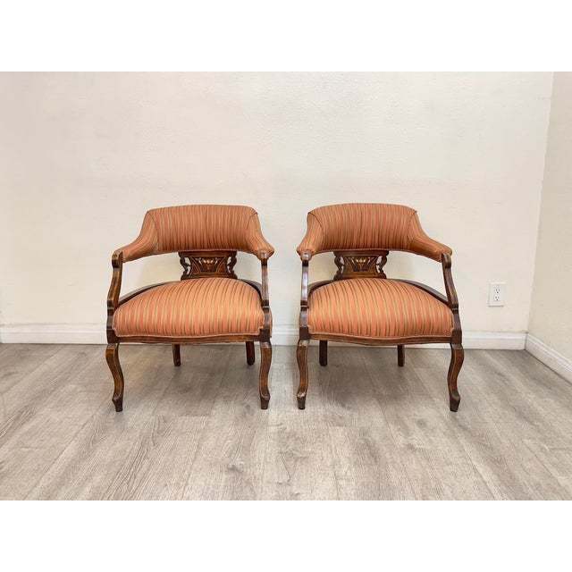 Cinnamon Pair of French Louis XVI Style Arm Chairs For Sale - Image 8 of 12