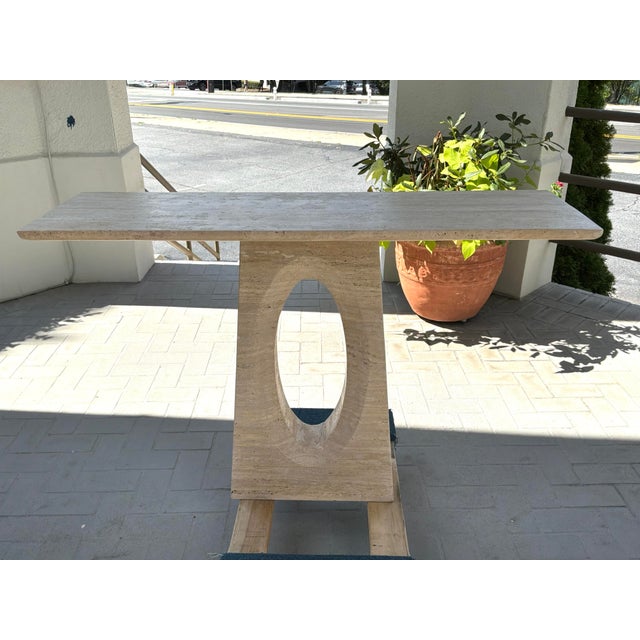 Stone Currey & Co Demi Travertine Console Table For Sale - Image 7 of 9
