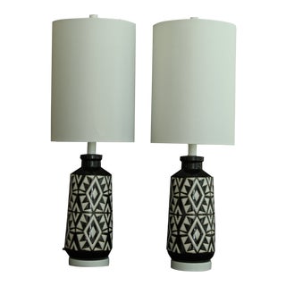 Geometric Ceramic Table Lamps - A Pair For Sale