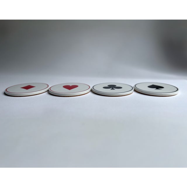 White Vintage Modern "Ace" Ceramic Coasters, Set of 4 For Sale - Image 8 of 17