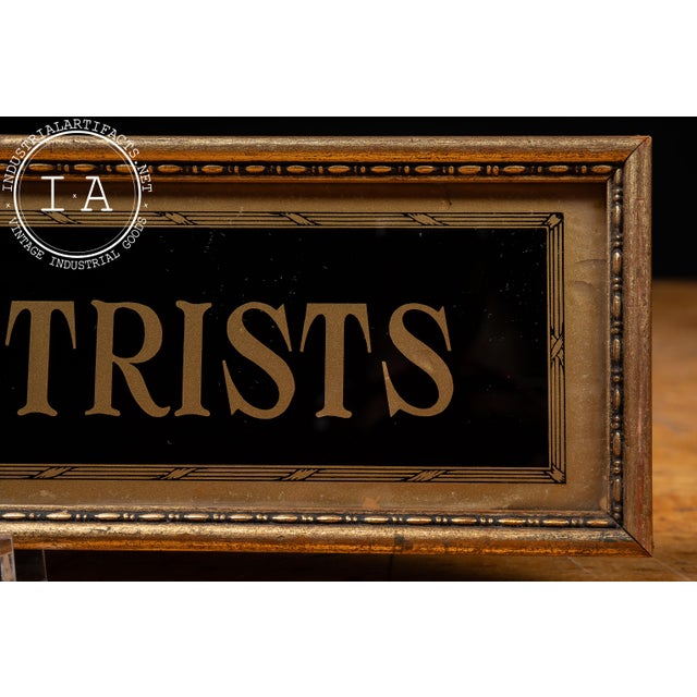 Art Deco Antique Reverse-Painted "Tallimit" Brass-Tone "Optometrists" Sign For Sale - Image 3 of 9