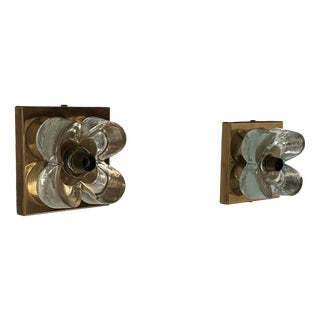 Brass and Glass Floral Motif Wall Sconces, Germany, 1970s, Set of 2 For Sale
